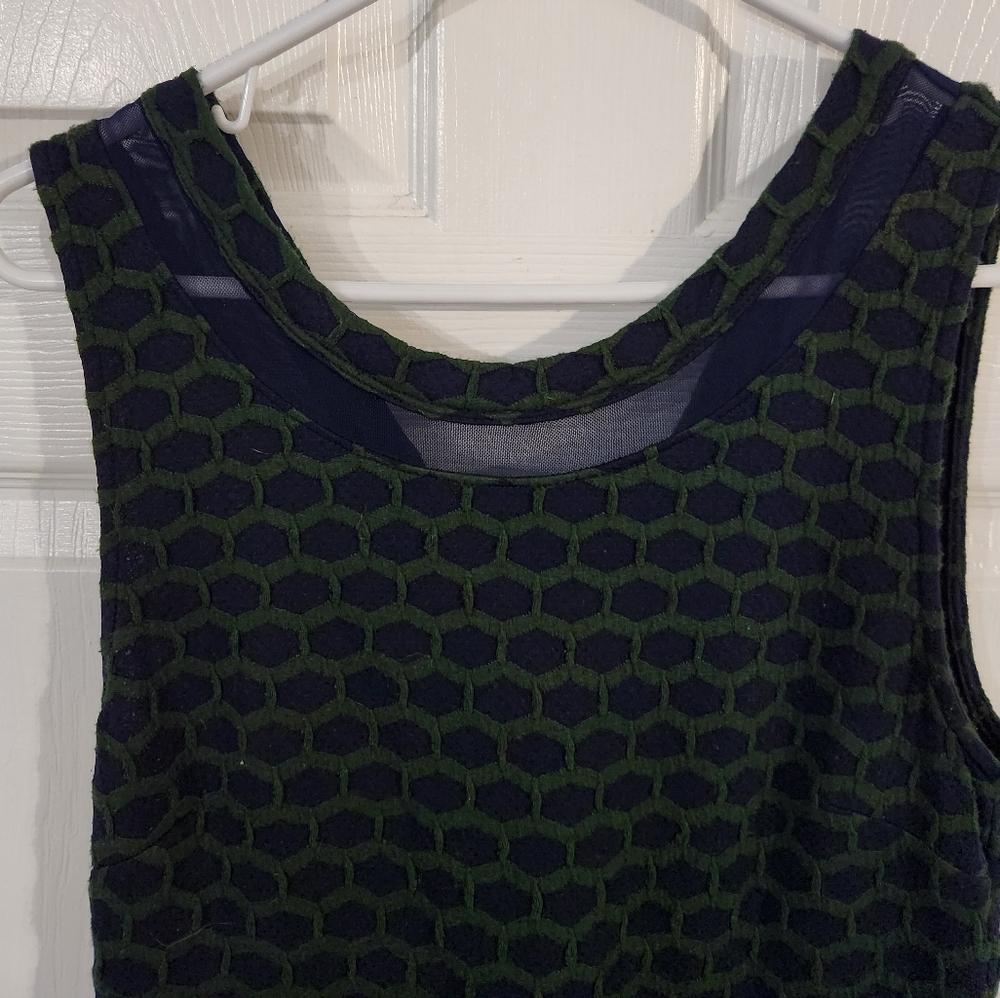 Pixley Blue and Green Casual Dress With Honeycomb Textured Pattern - Picture 2 of 12